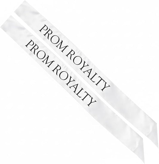 Anderson’s White Satin Prom Royalty Sash Set, Elegant 3" x 72" Sashes with Black Imprint for Prom Night Coronation and School Events, 2‑Piece Set