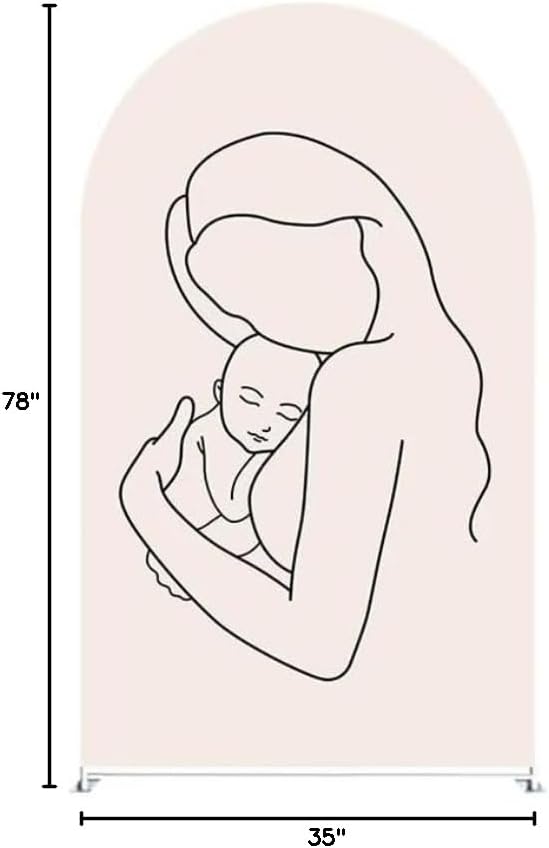Mother and Her Baby Pattern Arched Fabric Backdrop Covers for Pregnant Party Double-Sided Arch Covers and Metal Arch Backdrop Stand