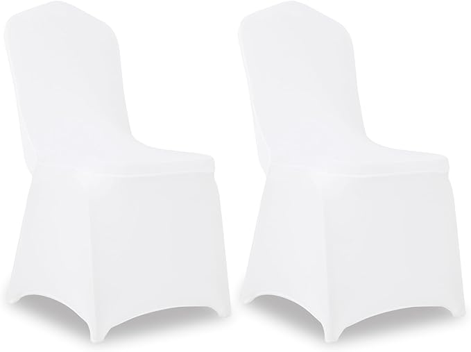 2 Pack White Stretch Polyester Spandex Chair Covers Universal Washable Removable Chair Slipcovers Protector for Wedding Banquet Events Party Dining Decoration