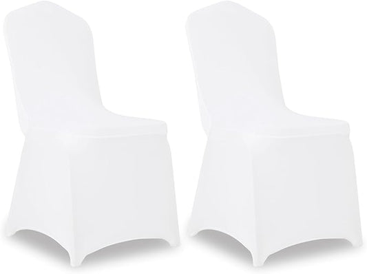 2 Pack White Stretch Polyester Spandex Chair Covers Universal Washable Removable Chair Slipcovers Protector for Wedding Banquet Events Party Dining Decoration