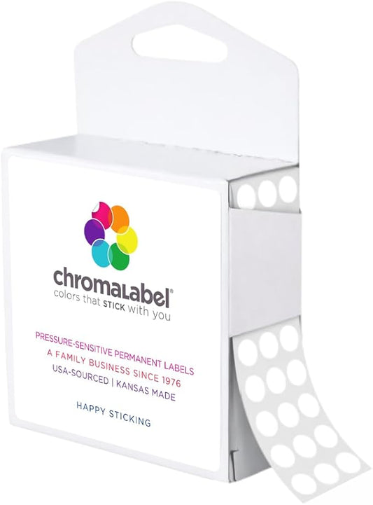 ChromaLabel 1/4 Inch White Dot Stickers, Easy to Write on Colored Sticky Dots with Handy Dispenser, Round Color Coding Labels - 1000 Sticker Dots, White Stickers