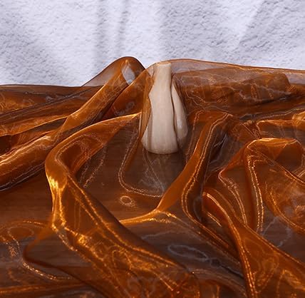 YYCRAFT Two Tone Sheer Organza Fabric by The Yard for Curtain Weddings Decor 10 Yards, Gold Brown