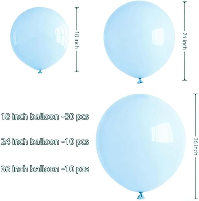 50 Pcs Light Blue Balloons Kit 18 24 36 Multi Sizes Pastel Blue Giant Balloon, Use for Pool Party Birthdays Baby Shower Gender Reveal Party Decoration