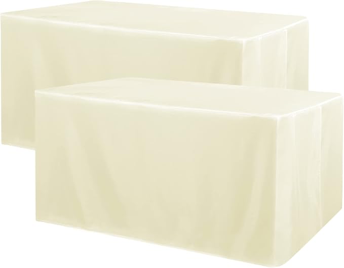 Obstal 2 Pack Table Clothes for 8 Foot Rectangle Tables - Water Resistant Washable Fabric Polyester Rectangle Table Cover Protector for Wedding, Banquet and Trade Shows, 96L x 30W Inches, Cream