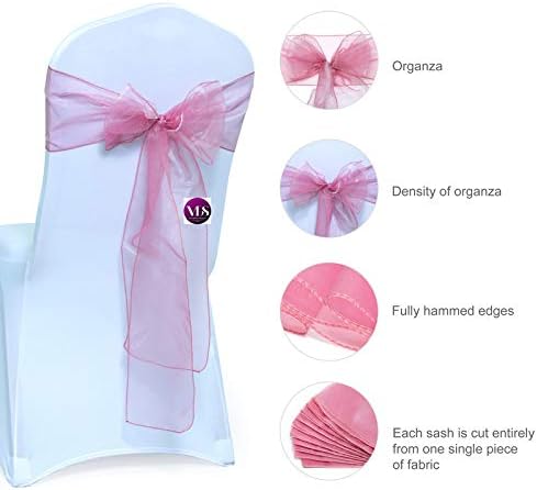 VDS Pack of 125 Organza Chair Sashes for Weddings & Events Décor | Sheer Shiny Dining Chair Bows for Banquet, Party, Reception | Reusable Decorative Sash for Folding & Chiavari Chairs - Dusty Pink