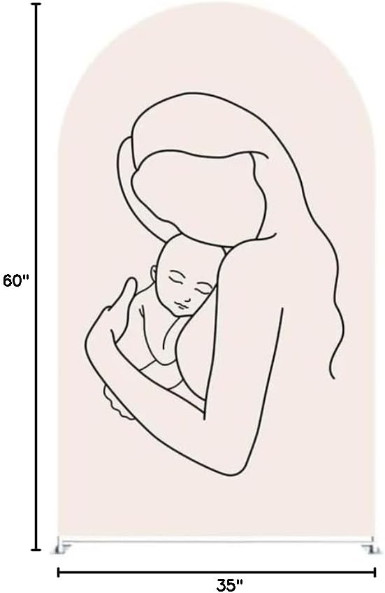 Mother and Her Baby Pattern Arched Fabric Backdrop Covers for Pregnant Party Double-Sided Arch Covers and Metal Arch Backdrop Stand