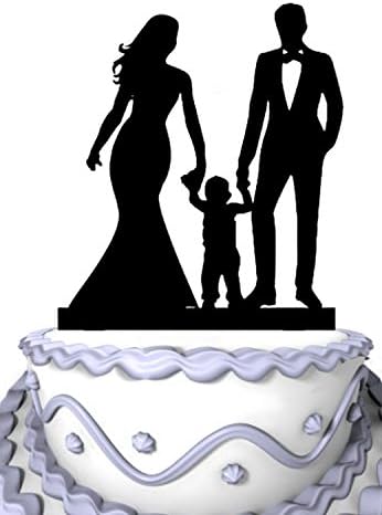 Meijiafei Wedding Cake Topper - Bride and Groom with Children Silhouette Family Anniversary Cake Topper