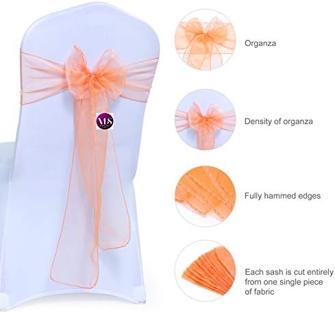 VDS Pack of 175 Organza Chair Sashes for Weddings & Events Décor | Sheer Shiny Dining Chair Bows for Banquet, Party, Reception | Reusable Decorative Sash for Folding & Chiavari Chairs - Peach