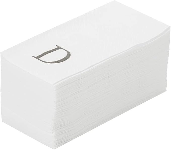Luxenap 15.8 X 7.9 Inch Linen-Feel Guest Towels, 50 Lettered Hand Towels - Silver Letter 'D', Sans Serif Font, White Paper Dinner Napkins, airlaid, For Restrooms And Tables - Restaurantware