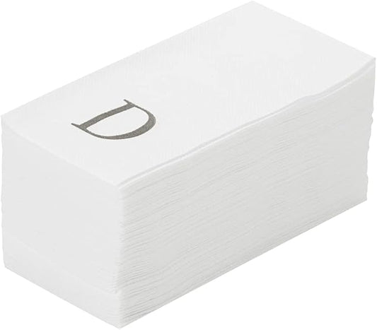 Luxenap 15.8 X 7.9 Inch Linen-Feel Guest Towels, 50 Lettered Hand Towels - Silver Letter 'D', Sans Serif Font, White Paper Dinner Napkins, airlaid, For Restrooms And Tables - Restaurantware