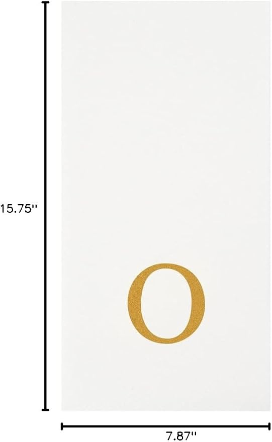 Luxenap 15.8 X 7.9 Inch Linen-Feel Guest Towels, 50 Lettered Hand Towels - Gold Letter 'O', Sans Serif Font, White Paper Dinner Napkins, airlaid, For Restrooms And Tables