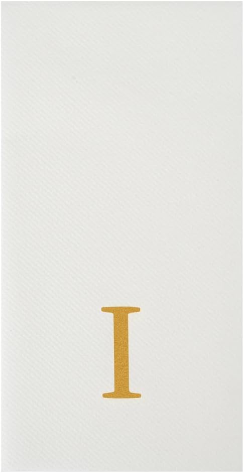 Luxenap 15.8 X 7.9 Inch Linen-Feel Guest Towels, 2000 Lettered Hand Towels - Gold Letter 'I', Sans Serif Font, White Paper Dinner Napkins, airlaid, For Restrooms And Tables