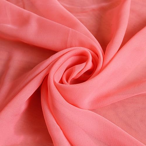 YYCRAFT Chiffon Fabric by the Yard Continuous for DIY Decoration 59" Wide 5 Yards, Coral