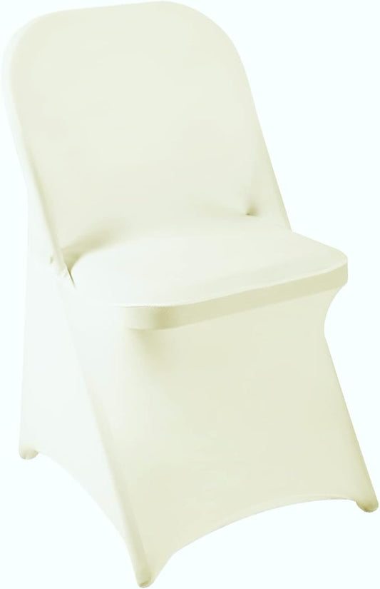 Howhic Folding Chair Covers for Party 12pcs, Ivory Universal Spandex Chair Covers for Folding Chairs, Stretchy Fitted Chair Covers for Wedding, Party, Banquet, Conference (12pcs, Ivory)