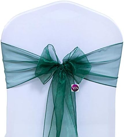 VDS Pack of 200 Organza Chair Sashes for Weddings & Events Décor | Sheer Shiny Dining Chair Bows for Banquet, Party, Reception | Reusable Decorative Sash for Folding & Chiavari Chairs - Hunter Green