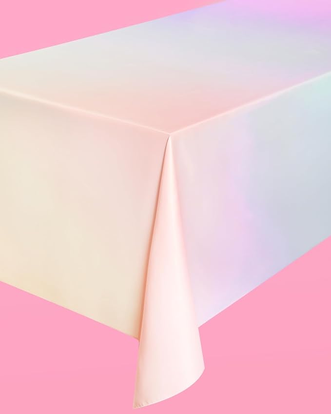 xo, Fetti Pastel Gradient Washable Tablecloth - 9 ft. | Birthday Party Decorations, Bachelorette Party Supplies, Rainbow Baby Shower, Pastel Preppy, Tableware