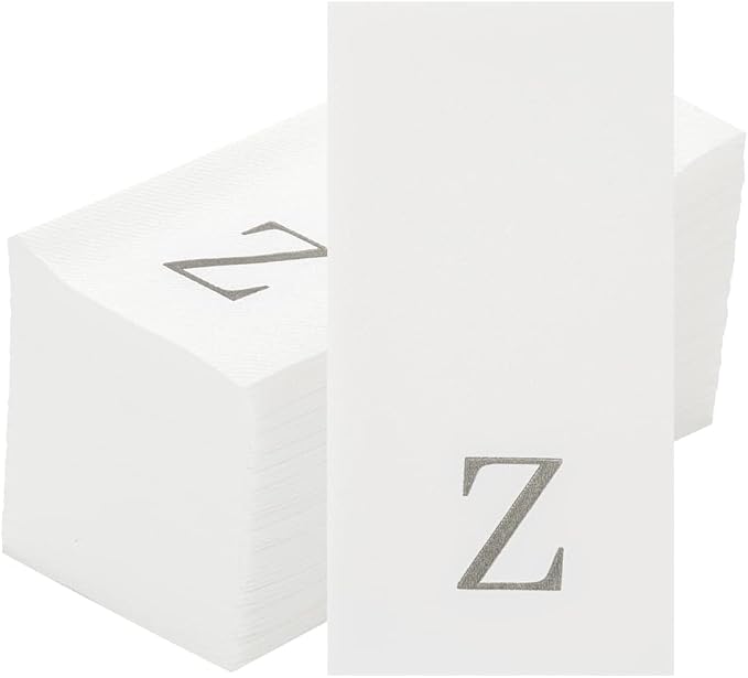Luxenap 15.8 X 7.9 Inch Linen-Feel Guest Towels, 50 Lettered Hand Towels - Silver Letter 'Z', Sans Serif Font, White Paper Dinner Napkins, airlaid, For Restrooms And Tables - Restaurantware