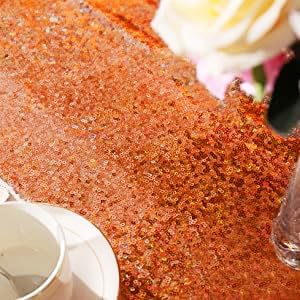 6 Pack Orange Sequin Table Runner 12 x 108 Inch - High Density Sparkly Glitter Table Runners for Thanksgiving Dinner, Halloween Party, Birthday Party, Shimmering Orange Decor