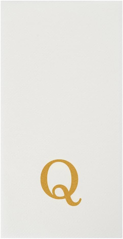 Luxenap 15.8 X 7.9 Inch Linen-Feel Guest Towels, 2000 Lettered Hand Towels - Gold Letter 'Q', Sans Serif Font, White Paper Dinner Napkins, airlaid, For Restrooms And Tables
