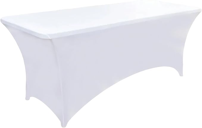 2-Pack 4ft White Spandex Table Covers for Rectangular Folding Tables - Wrinkle Resistant Stretch Tight Table Cloths - Ultimate Fitted Table Protector for Parties, Banquet, and Wedding