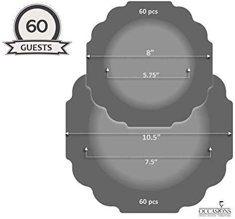 " OCCASIONS " 120 Plates Pack,(60 Guests) Heavyweight Wedding Party Disposable Plastic Plates Set -60 x 10.5'' Dinner + 60 x 8'' Salad/Dessert Plate (Imperial White & Gold)