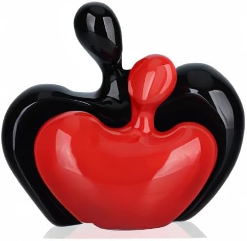 DOVDOV Ceramic Love Statue, Male and Female Couple embracing Sculpture, Black and red Home Decor, Wedding for Parents, Love Sign Figurines on The Shelf in The Living Room, 2-Piece Set