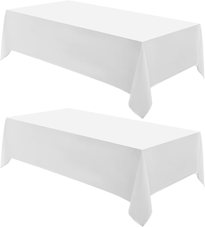 Rectangle Tablecloths 60x120 Inch 2 Pack White Tablecloth for 6ft Washable Decorative Linen Polyester Table Cloths for 8ft Dining Table Banquets Buffet Parties and Wedding