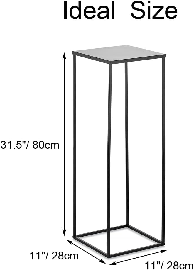 Black Tall Plant Stand: 31.5in, With Metal Panel, Packs of 2 | Columnar Cube Shape, Easy to Assembly, Flowers Cakes Drinks Display Table Centerpieces for Wedding Party Event