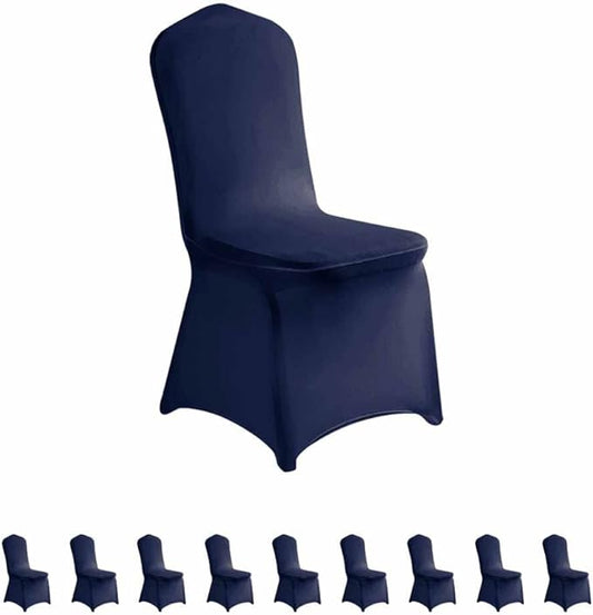 LZY 10pcs Spandex Chair Cover Stretch Slipcovers for Wedding Party, Dining Banquet Chair Decoration Covers (Navy, 10)