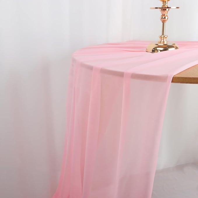 DUOBAO 59" Wide Light Pink Chiffon Fabric - 5 Yards Semi-Sheer for Wedding Dresses, Backdrops, Curtains & Tablecloths (Premium Quality)
