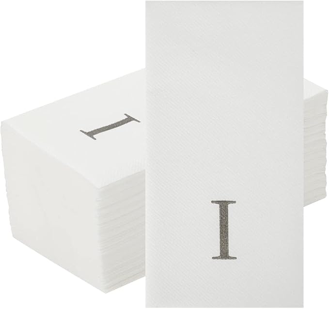 Luxenap 15.8 X 7.9 Inch Linen-Feel Guest Towels, 2000 Lettered Hand Towels - Silver Letter 'I', Sans Serif Font, White Paper Dinner Napkins, airlaid, For Restrooms And Tables - Restaurantware