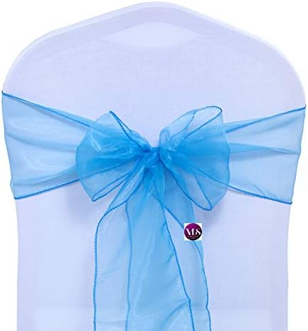 VDS Pack of 300 Organza Chair Sashes for Weddings & Events Décor | Sheer Shiny Dining Chair Bows for Banquet, Party, Reception | Reusable Decorative Sash for Folding & Chiavari Chairs - Blue
