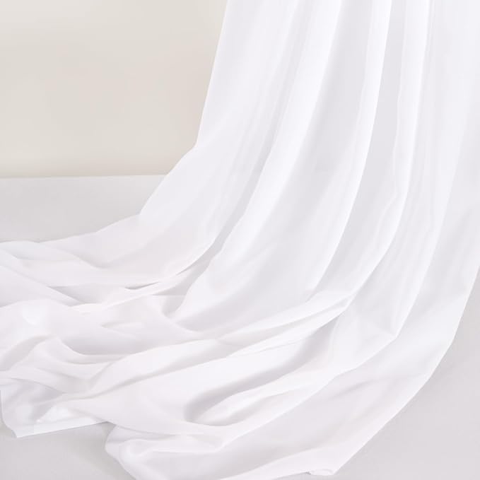 MLMC White Chiffon Fabric by The Yard Pre-Cut Sheer Chiffon Arch Fabric 10 Yards Airy Continuous Draping Panels 60 inch Wide for Wedding Backdrop Craft Ceiling Decor