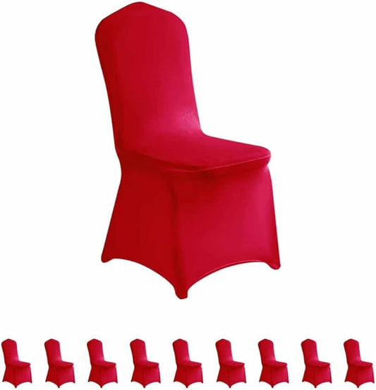 LZY 10pcs Spandex Chair Cover Stretch Slipcovers for Wedding Party, Dining Banquet Chair Decoration Covers (Red, 10)