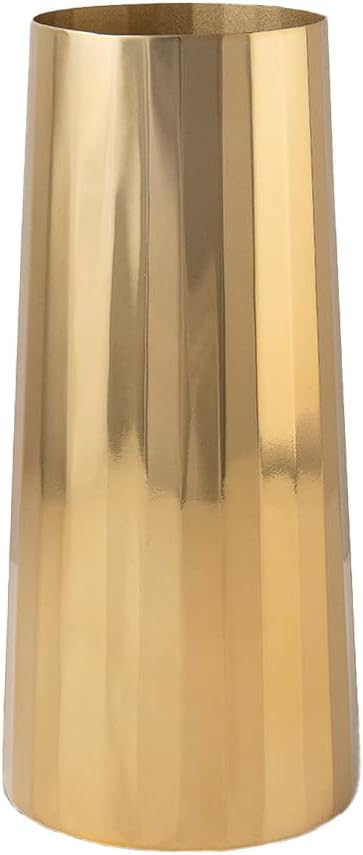 Serene Spaces Living Large Gold Cylinder Metal Vase, Elegant Flower Vase for Wedding, Anniversary, Event, Home Decor, Table Centerpiece for Coffee Table, Dining Table, Countertop, 4.25" Dia & 9" Tall