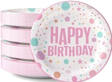 Exquisite Pink Happy Birthday Plates 9" Birthday Paper Plates 100 Pcs Pink Party Plate | Disposable Heavy Duty 350 Gsm Disposable Plate For Party Supplies And Decorations
