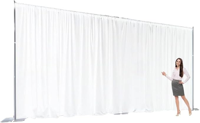 Extra Wide Two Layers One Piece Trade Show Booth Backdrop, White, 20x8ft | Chiffon Tulle & Polyester, Extra Wide Blackout Curtains, Theatrical Backdrops