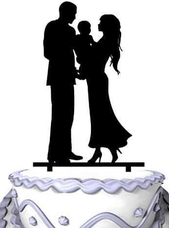 Meijiafei Bride &Groom Holding Baby Silhouette Family Acrylic Cake Topper