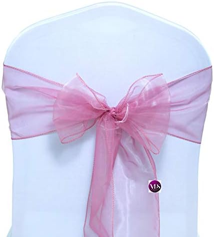 VDS Pack of 125 Organza Chair Sashes for Weddings & Events Décor | Sheer Shiny Dining Chair Bows for Banquet, Party, Reception | Reusable Decorative Sash for Folding & Chiavari Chairs - Dusty Pink
