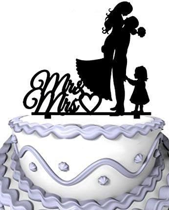 Meijiafei Bride and Groom with Little Girl Mrs & Mr Heart Cake Topper Silhouette