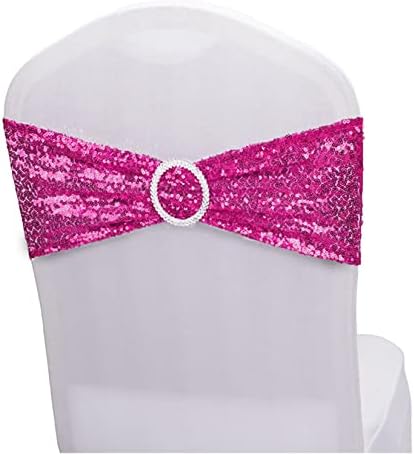 Sequin Chair Sashes Spandex, Pack of 20 Sequin Stretch with Buckle Chair Bands for Wedding Banquet Birthday Graduation Party Anniversary Prom Celebration Chair Decorations (Magenta, 20pcs)