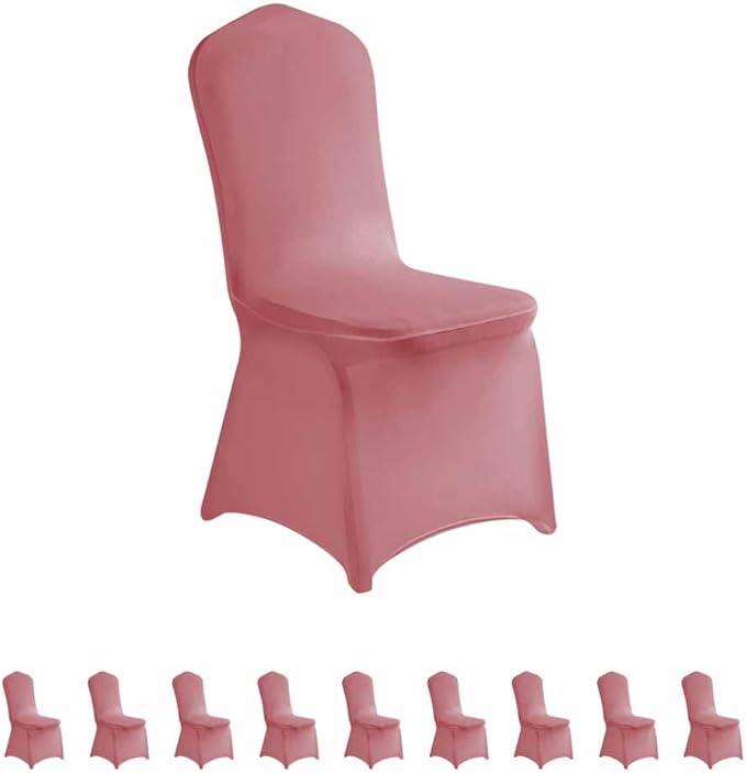 LZY 10pcs Spandex Chair Cover Stretch Slipcovers for Wedding Party, Dining Banquet Chair Decoration Covers (Dusty Pink, 10)