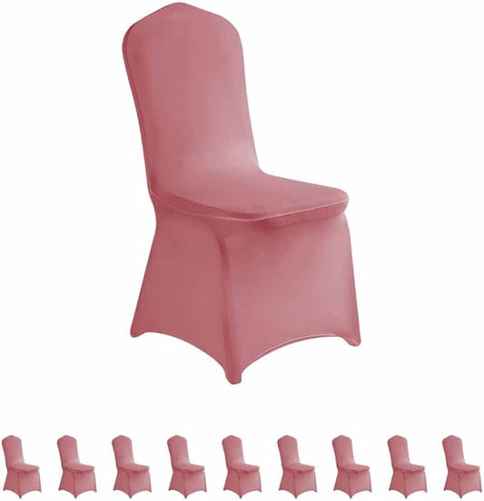 LZY 10pcs Spandex Chair Cover Stretch Slipcovers for Wedding Party, Dining Banquet Chair Decoration Covers (Dusty Pink, 10)