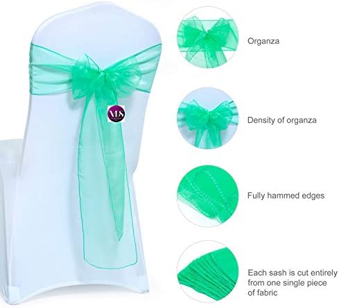 VDS Pack of 50 Organza Chair Sashes for Weddings & Events Décor | Sheer Shiny Dining Chair Bows for Banquet, Party, Reception | Reusable Decorative Sash for Folding & Chiavari Chairs - Mint