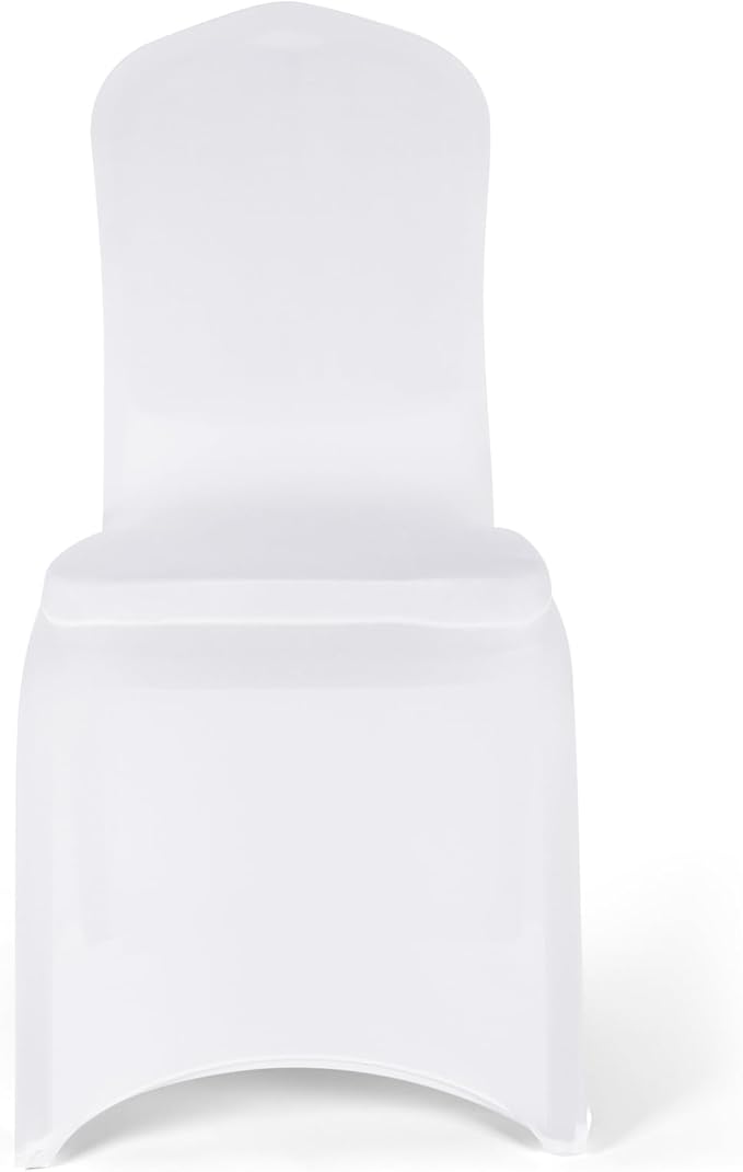50 PCS White Polyester Spandex Chair Covers - Stretch Slipcovers for Wedding, Party, Dining, Banquet - Flat-Front Chair Covers