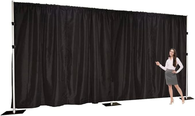 Extra Wide Two Layers One Piece Trade Show Booth Backdrop, Black, 20x10ft | Chiffon Tulle & Polyester, Extra Wide Blackout Curtains, Theatrical Backdrops