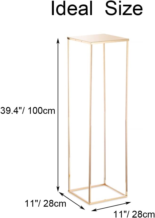 Gold Tall Stand for Wedding: 39.4in, With Metal Panel, Packs of 2 | Columnar Cube Shape, Easy to Assembly, Flowers Cakes Drinks Display Table Centerpieces for Wedding Party Event