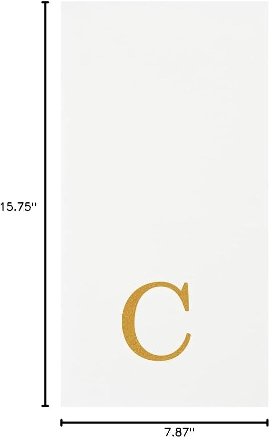 Luxenap 15.8 X 7.9 Inch Linen-Feel Guest Towels, 2000 Lettered Hand Towels - Gold Letter 'C', Sans Serif Font, White Paper Dinner Napkins, airlaid, For Restrooms And Tables - Restaurantware