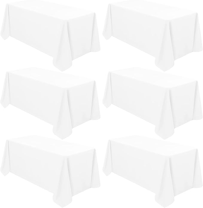 6 Pack Tablecloth 90 x 132 inch Polyester Table Cloth for 6 Foot Rectangle Tables,Stain and Wrinkle Resistant Washable Fabric Table Covers Polyester White Tablecloths for Wedding,Party,Banquet