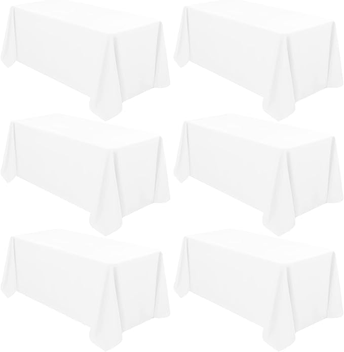 6 Pack Tablecloth 90 x 156 inch Polyester Table Cloth for 8 Foot Rectangle Tables,Stain and Wrinkle Resistant Washable Fabric Table Covers Polyester White Table Clothes for Wedding,Party,Banquet